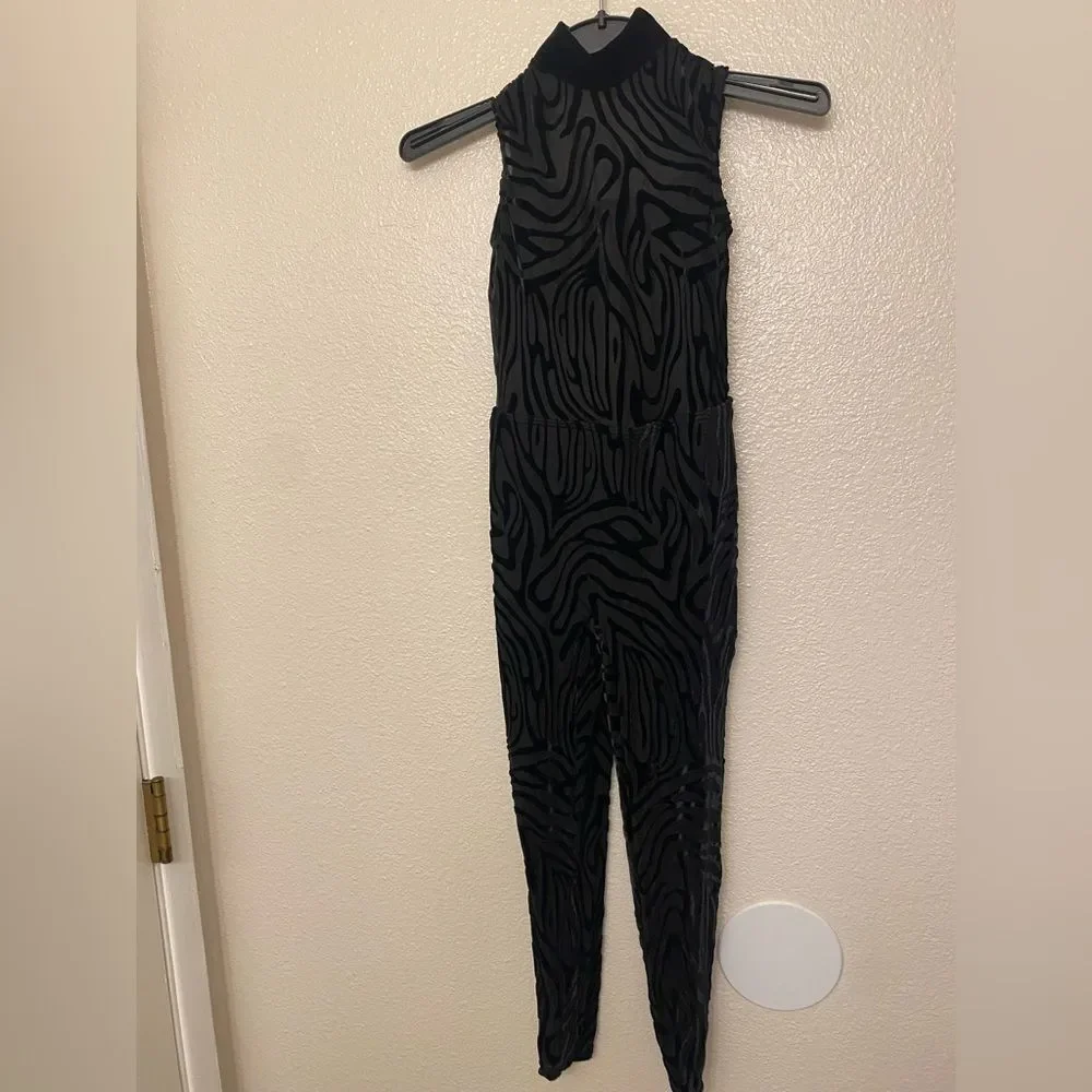WEISSMAN Elite Dance Costume black Burnout Animal Mesh Unitard NV11636 IC 7/8